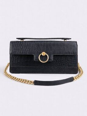 Jessica Simpson Brooke Clutch Shoulder Bag Black Croco NWT Gold Chain